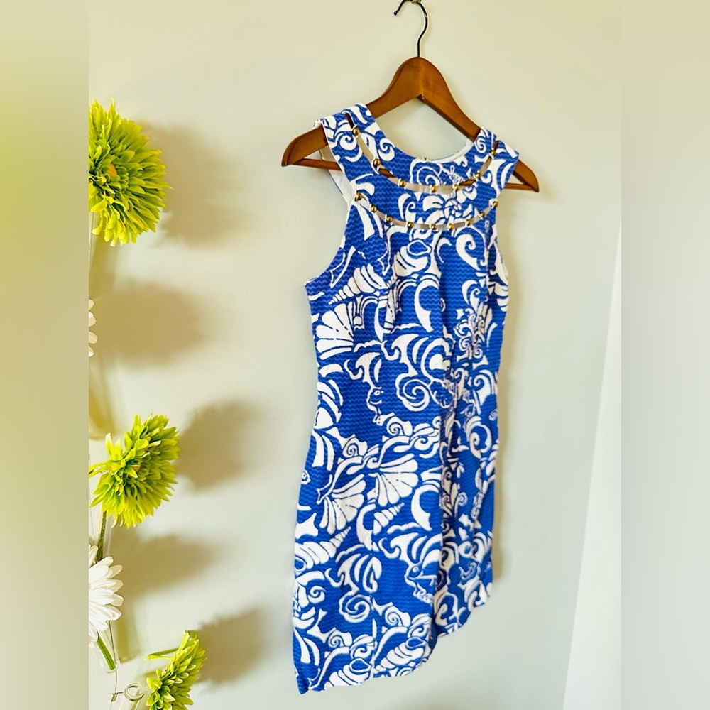 Lilly Pulitzer | Blue Tide Pools Beaded Shift Dress - Picture 10 of 15